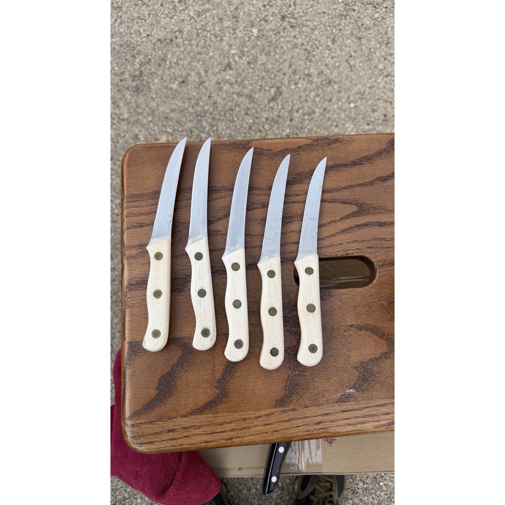 Chicago Cutlery Steak Knife Set 5‎ Pc w Wood Block Wood Handles Vintage